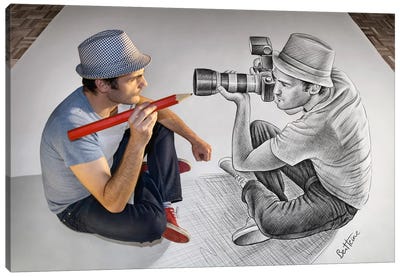 Pencil vs. Camera 73 - Illustrator Vs Photographer Canvas Art Print - Political Statement
