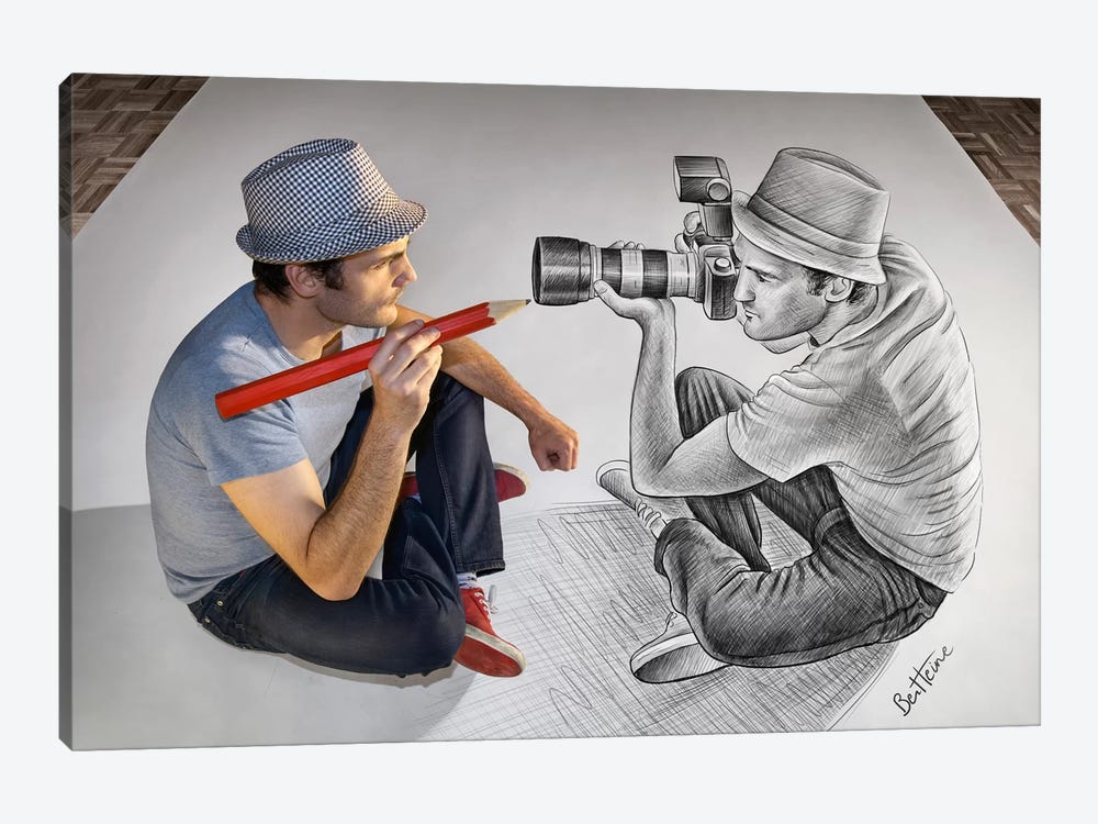 Pencil vs. Camera 73 - Illustrator Vs Photographer by Ben Heine 1-piece Canvas Wall Art
