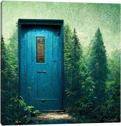 Blue Door In The Green - Astro Cruise Canvas Art Print - Door Art
