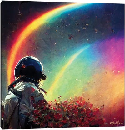 Live In A Rainbow Galaxy - Astro Cruise Canvas Art Print - Ben Heine