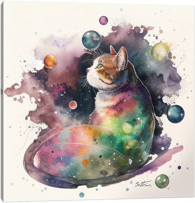 Dreaming Cat - Astro Cruise Canvas Art Print - Ben Heine