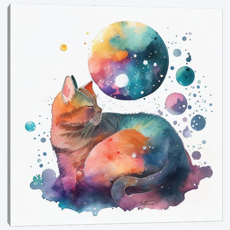 Lonely Cat - Astro Cruise Canvas Print #BHE410} by Ben Heine Canvas Wall Art