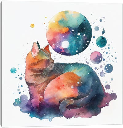 Lonely Cat - Astro Cruise Canvas Art Print - Ben Heine