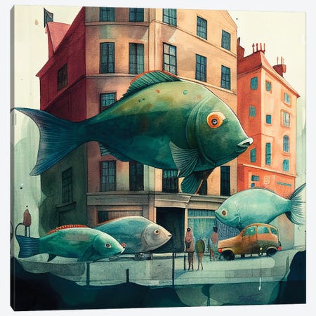 Fish In The City Canvas Print #BHE425} by Ben Heine Canvas Artwork