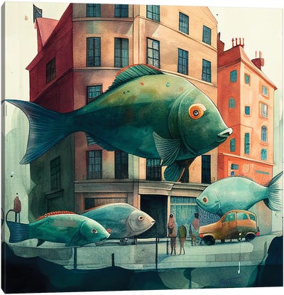Fish In The City Canvas Art Print - Ben Heine
