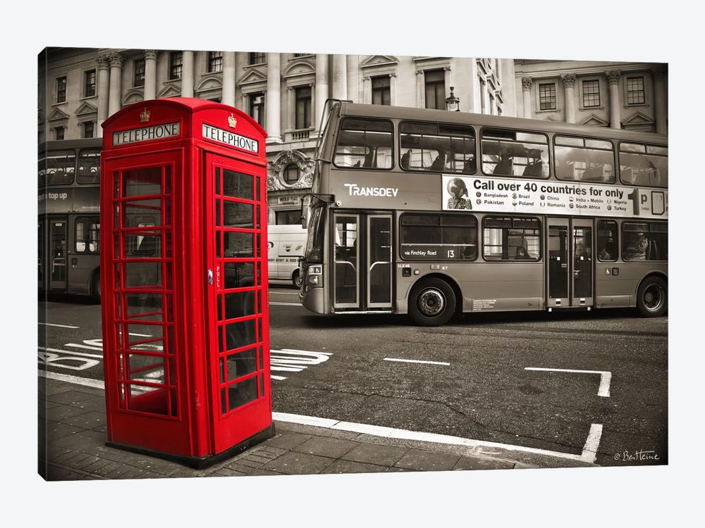 LONDON STREET RED BUS AND TELEPHONE  PHOTO  PRINT  ON FRAMED CANVAS WALL ART 
