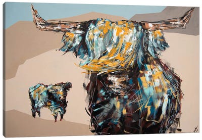 Harley + Bear Canvas Art Print - Highland Cow Art
