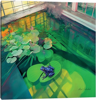 Blue Frog Canvas Art Print - Swimming Art