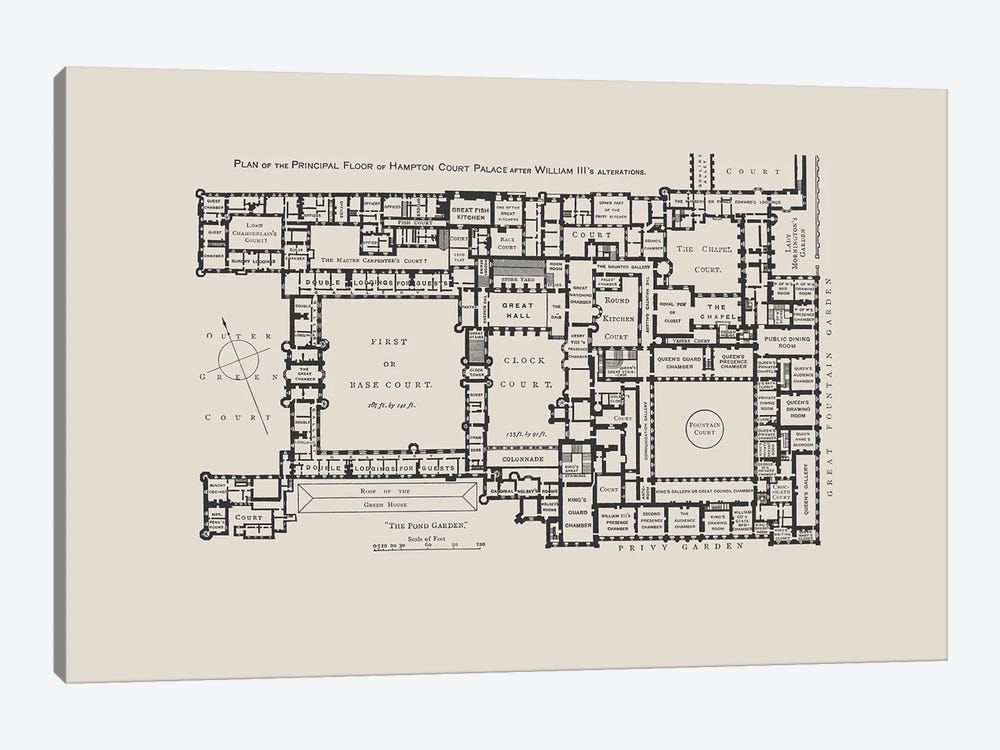 Hampton Court Palace Floorplan by Bibliotography 1-piece Canvas Art Print