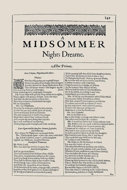 A Midsummer Night's Dream First Folio Page In Almond