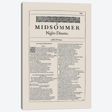A Midsummer Night's Dream First Folio Page In Almond Canvas Print #BIB20} by Bibliotography Art Print