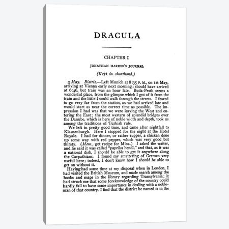 Dracula By Bram Stoker Book Page Canvas Print #BIB22} by Bibliotography Art Print