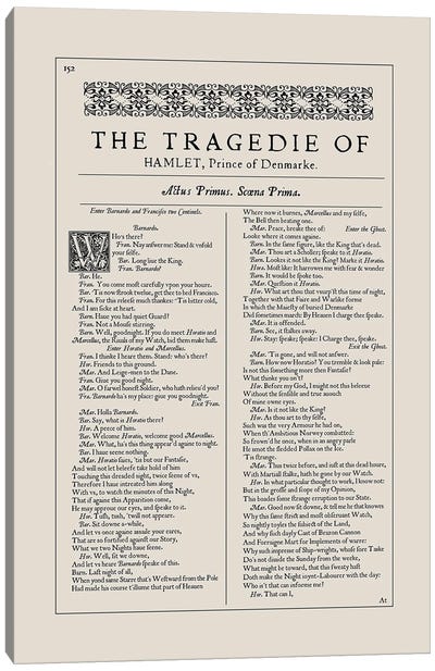 Hamlet First Folio Page In Almond Canvas Art Print - Broadway & Musicals