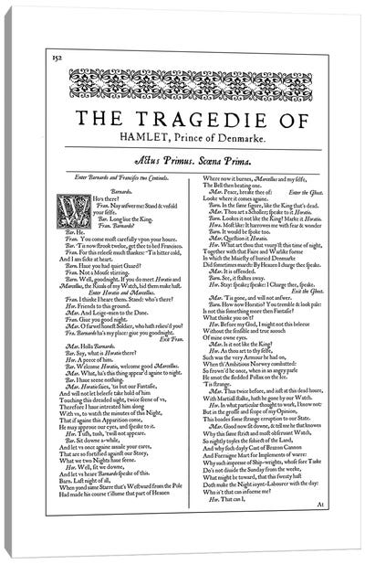 Hamlet First Folio Page In White Canvas Art Print - Bibliotography
