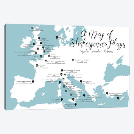 Map Of Shakespeare's Plays Canvas Print #BIB33} by Bibliotography Canvas Art