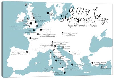 Map Of Shakespeare's Plays Canvas Art Print - Broadway & Musicals