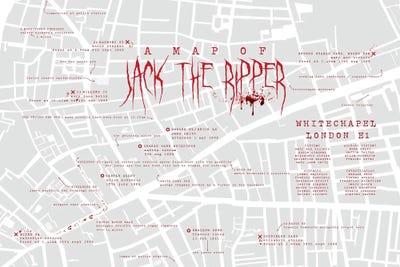 Jack The Ripper London Infographic by Bibliotography framed canvas print