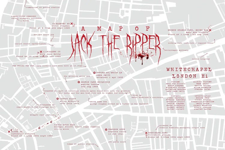 Jack The Ripper London Infographic by Bibliotography wall art