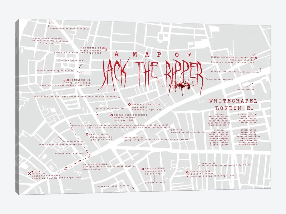 Jack The Ripper London Infographic by Bibliotography 1-piece Canvas Print