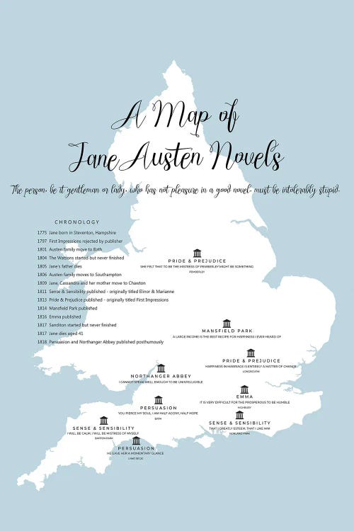 Map Of Jane Austen Novels