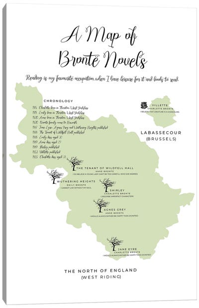 A Map Of Bronte Novels Canvas Art Print - Reading Nook