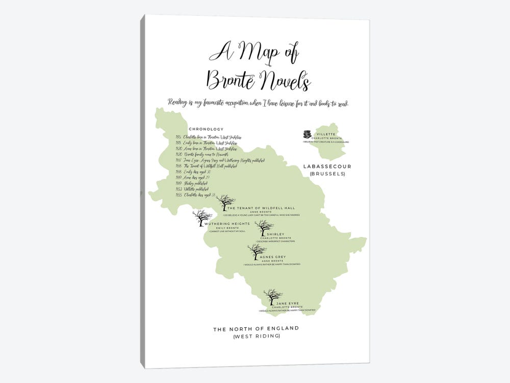 A Map Of Bronte Novels by Bibliotography 1-piece Canvas Print