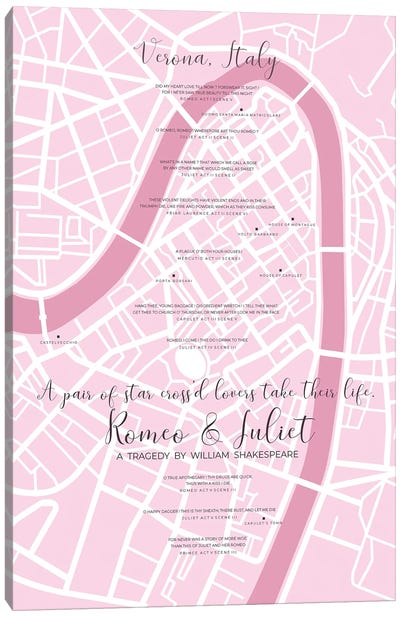 Romeo And Juliet Verona Infographic Canvas Art Print - Bibliotography