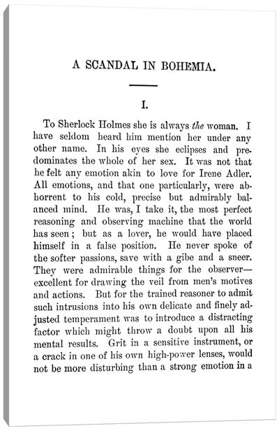 A Scandal In Bohemia Sherlock Holmes Book Page Canvas Art Print