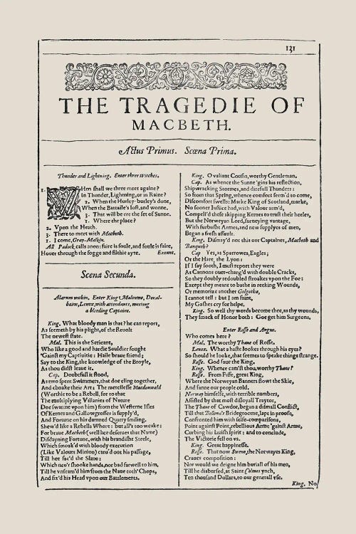 Macbeth First Folio Page In Almond