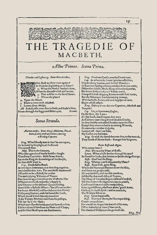 Macbeth First Folio Page In Almond by Bibliotography wall art