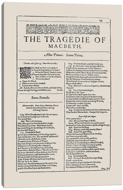 Macbeth First Folio Page In Almond Canvas Art Print - Broadway & Musicals