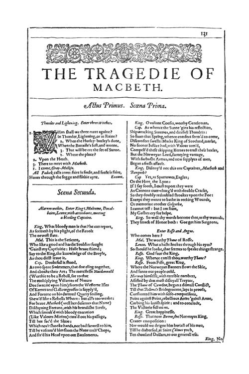 Macbeth First Folio Page In White