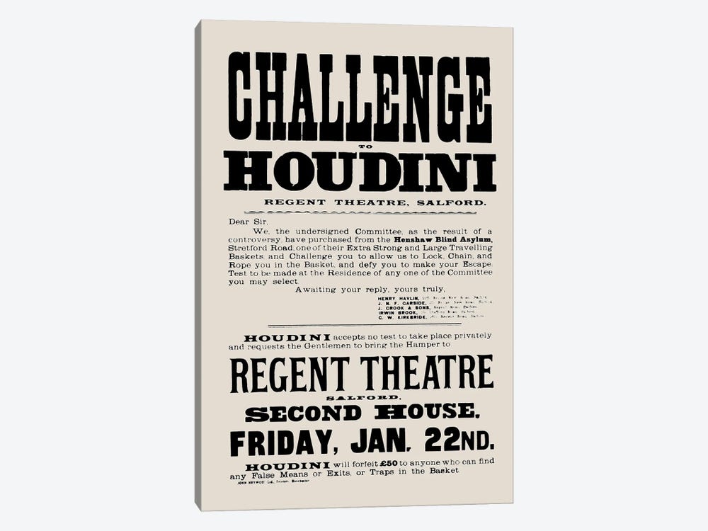 Harry Houdini Challenge by Bibliotography 1-piece Canvas Print