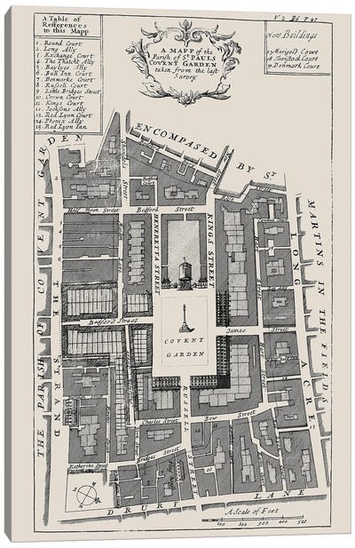 Covent Garden Street Map Canvas Art Print - Bibliotography