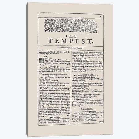 The Tempest First Folio In Almond Canvas Print #BIB59} by Bibliotography Canvas Artwork