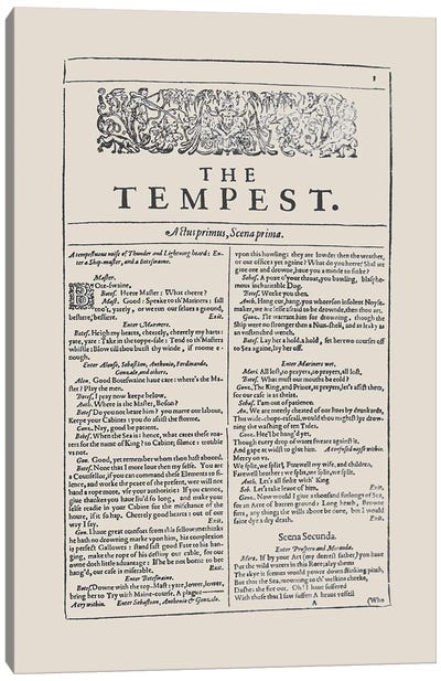 The Tempest First Folio In Almond Canvas Art Print - Author & Journalist Art