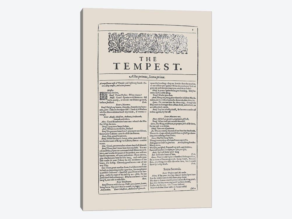 The Tempest First Folio In Almond by Bibliotography 1-piece Canvas Wall Art