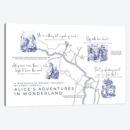 Alice's Adventures In Wonderland Infographic Landscape Canvas Print #BIB5} by Bibliotography Canvas Wall Art
