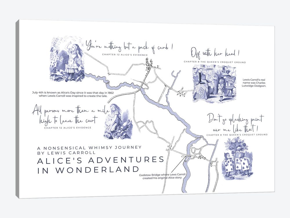 Alice's Adventures In Wonderland Infographic Landscape by Bibliotography 1-piece Canvas Artwork
