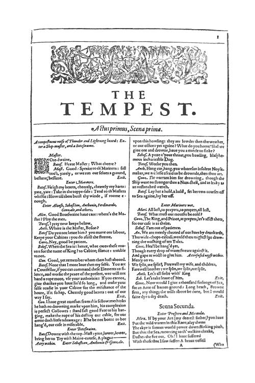 The Tempest First Folio In White