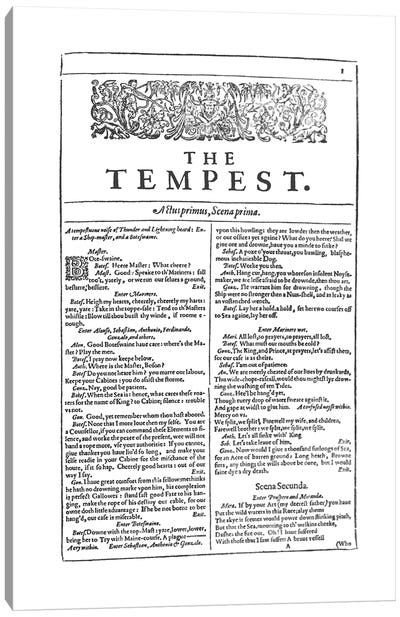 The Tempest First Folio In White Canvas Art Print - Author & Journalist Art