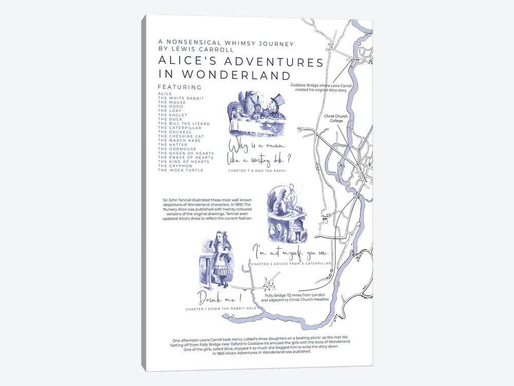 Alice's Adventures In Wonderland Infographic Portrait by Bibliotography 1-piece Art Print