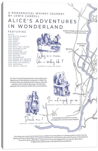 Alice's Adventures In Wonderland Infographic Portrait Canvas Art Print - Reading Nook