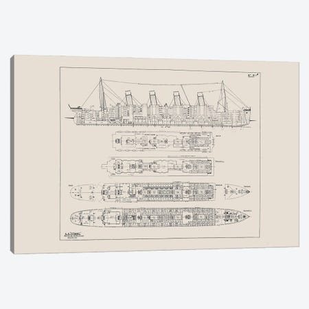 Titanic Blueprint Canvas Print #BIB7} by Bibliotography Canvas Art