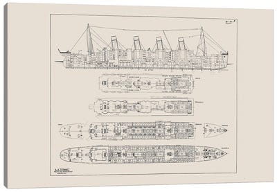 Titanic Blueprint Canvas Art Print - Bibliotography
