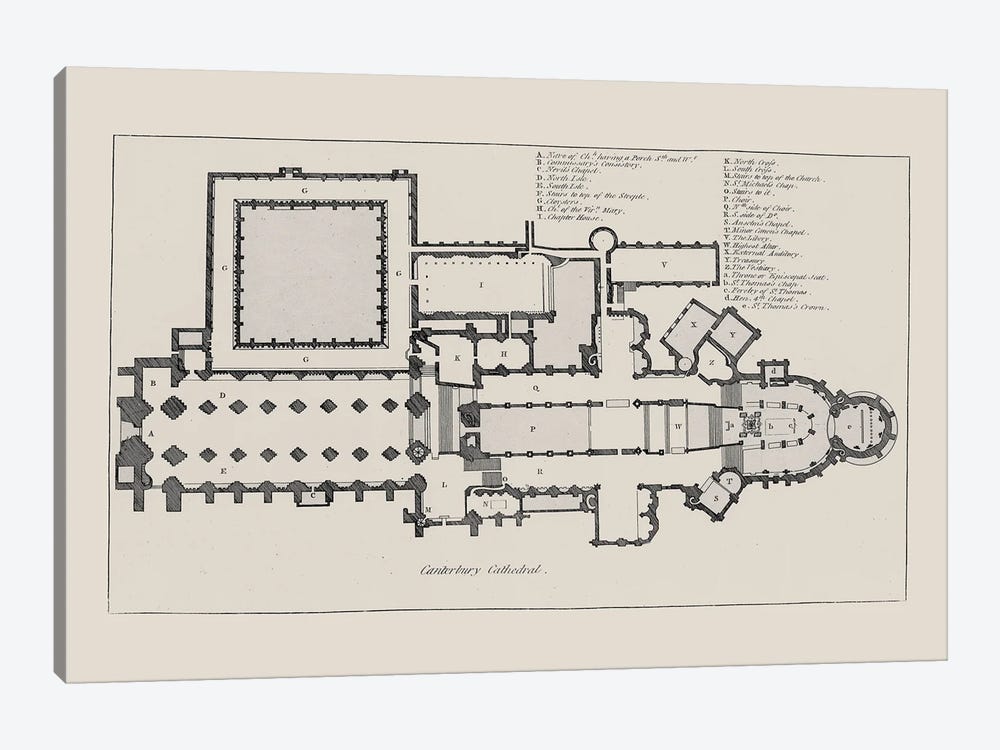 Canterbury Cathedral Floorplan by Bibliotography 1-piece Canvas Print