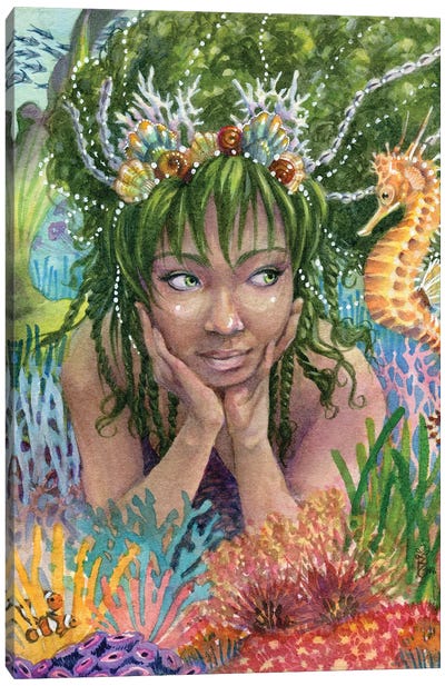 Call To The Court Mermaid Canvas Art Print - Seahorse Art