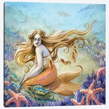 Coral Fields Mermaid Canvas Print #BIE15} by Sara Burrier Canvas Art