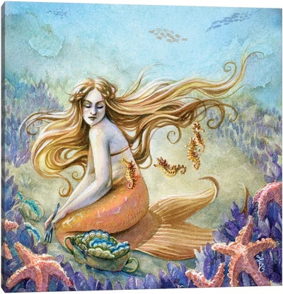 Coral Fields Mermaid Canvas Art Print - Starfish Art