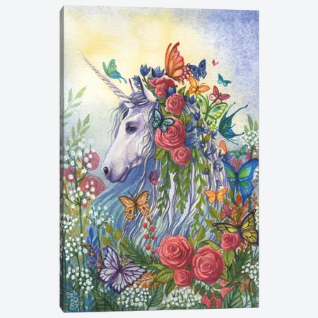 Flora Unicorn Canvas Print #BIE26} by Sara Burrier Canvas Art Print